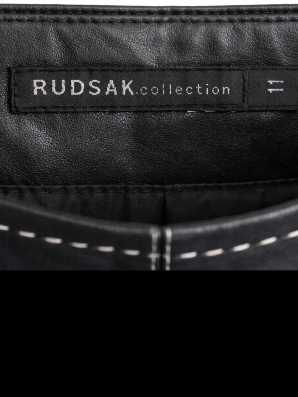 Rudsak| Luxury Black Leather Mid Skirt Contrast Stitching Inverted Slit - Picture 5 of 10